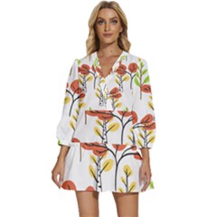 Tree Auntumn Leaf V-neck Placket Mini Dress by anzea