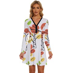 Tree Auntumn Leaf Long Sleeve Deep V Mini Dress  by anzea