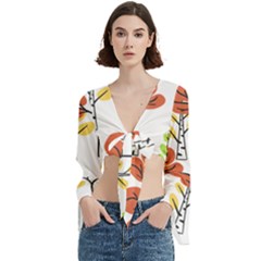 Tree Auntumn Leaf Trumpet Sleeve Cropped Top