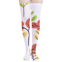 Tree Auntumn Leaf Thigh High Stockings by anzea