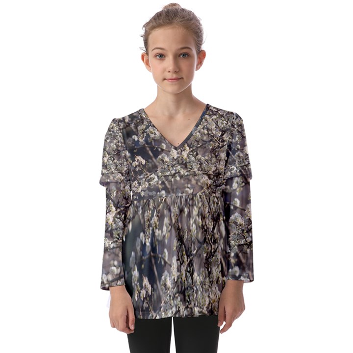 Pear Tree in Full Bloom Kids  V Neck Casual Top