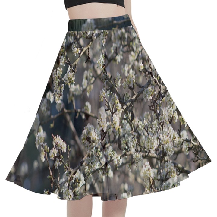 Pear Tree in Full Bloom A-Line Full Circle Midi Skirt With Pocket