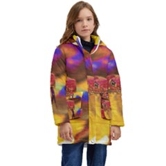 Vibrant Forked-tongue Snake Art Kids  Hooded Longline Puffer Jacket by ExtraGoodSauce