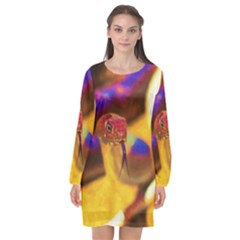 Vibrant Forked-tongue Snake Art Long Sleeve Chiffon Shift Dress  by ExtraGoodSauce