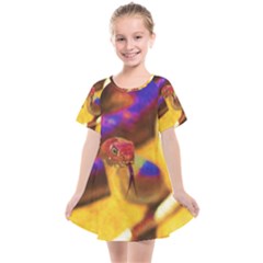 Vibrant Forked-tongue Snake Art Kids  Smock Dress by ExtraGoodSauce