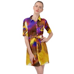 Vibrant Forked-tongue Snake Art Belted Shirt Dress by ExtraGoodSauce