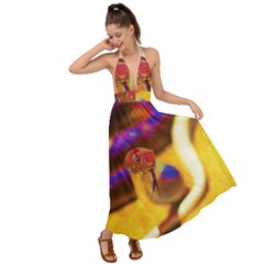 Vibrant Forked-tongue Snake Art Backless Maxi Beach Dress by ExtraGoodSauce