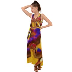 Vibrant Forked-tongue Snake Art V-neck Chiffon Maxi Dress by ExtraGoodSauce