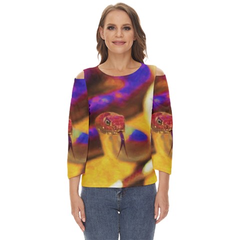 Vibrant Forked-tongue Snake Art Cut Out Wide Sleeve Top by ExtraGoodSauce