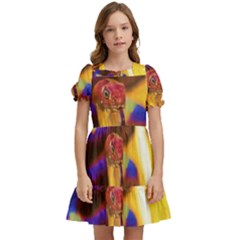 Vibrant Forked-tongue Snake Art Kids  Puff Sleeved Dress by ExtraGoodSauce