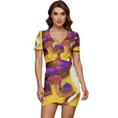 Vibrant Forked-tongue Snake Art Low Cut Cap Sleeve Mini Dress by ExtraGoodSauce