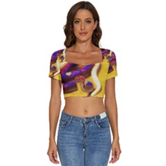 Vibrant Forked-tongue Snake Art Short Sleeve Square Neckline Crop Top  by ExtraAwesomeSauce