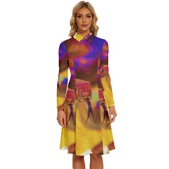 Vibrant Forked-tongue Snake Art Long Sleeve Shirt Collar A-line Dress by ExtraGoodSauce