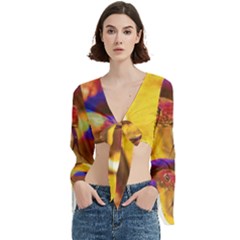 Vibrant Forked-tongue Snake Art Trumpet Sleeve Cropped Top