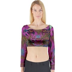 Pink And Purple Leopard Long Sleeve Crop Top by ExtraGoodSauce