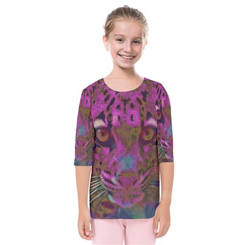 Pink And Purple Leopard Kids  Quarter Sleeve Raglan T-shirt by ExtraAwesomeSauce