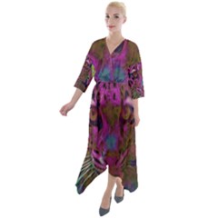 Pink And Purple Leopard Quarter Sleeve Wrap Front Maxi Dress by ExtraGoodSauce