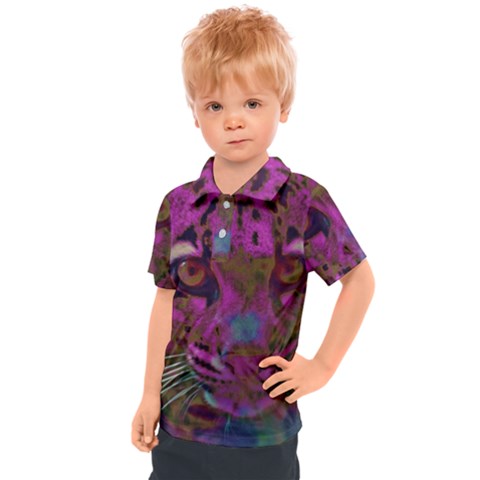 Pink And Purple Leopard Kids  Polo T-shirt by ExtraGoodSauce