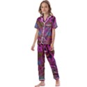 Pink and Purple Leopard Kids  Satin Short Sleeve Pajamas Set View1