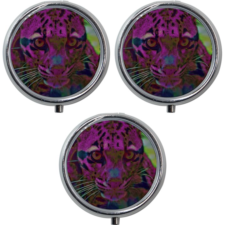 Pink and Purple Leopard Mini Round Pill Box (Pack of 3)