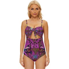 Pink And Purple Leopard Knot Front One-piece Swimsuit by ExtraGoodSauce