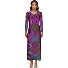 Pink And Purple Leopard Long Sleeve Longline Maxi Dress by ExtraGoodSauce