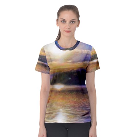 Serene Sunset Over Water Women s Sport Mesh T-shirt by ExtraGoodSauce