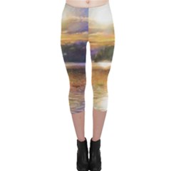 Serene Sunset Over Water Capri Leggings  by ExtraGoodSauce