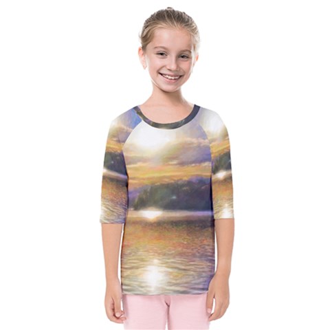 Serene Sunset Over Water Kids  Quarter Sleeve Raglan T-shirt by ExtraGoodSauce