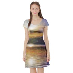 Serene Sunset Over Water Short Sleeve Skater Dress by ExtraGoodSauce