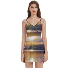 Serene Sunset Over Water Body Wrap Sleeveless V-neck Mini Dress by ExtraGoodSauce