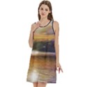 Serene Sunset Over Water Round Neck Sleeve Casual Dress With Pockets View3