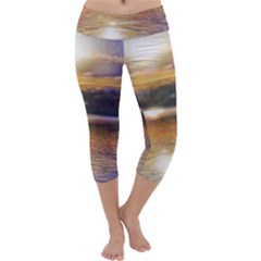 Serene Sunset Over Water Capri Yoga Leggings