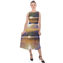 Serene Sunset Over Water Midi Tie-back Chiffon Dress by ExtraGoodSauce