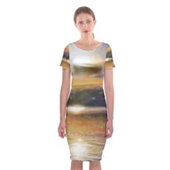 Serene Sunset Over Water Classic Short Sleeve Midi Dress by ExtraGoodSauce