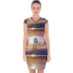 Serene Sunset Over Water Capsleeve Drawstring Dress  by ExtraGoodSauce