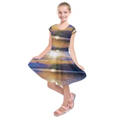 Serene Sunset Over Water Kids  Short Sleeve Dress by ExtraGoodSauce