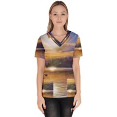 Serene Sunset Over Water Women s V-neck Scrub Top by ExtraGoodSauce