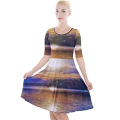 Serene Sunset Over Water Quarter Sleeve A-line Dress With Pockets by ExtraGoodSauce