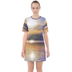 Serene Sunset Over Water Sixties Short Sleeve Mini Dress by ExtraGoodSauce