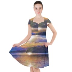 Serene Sunset Over Water Cap Sleeve Midi Dress by ExtraGoodSauce