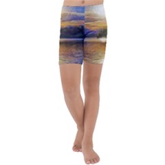 Serene Sunset Over Water Kids  Lightweight Velour Capri Yoga Leggings by ExtraAwesomeSauce