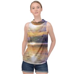 Serene Sunset Over Water High Neck Satin Top by ExtraGoodSauce