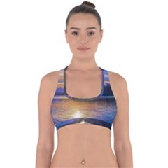 Serene Sunset Over Water Cross Back Hipster Bikini Top  by ExtraGoodSauce