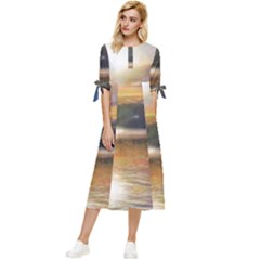 Serene Sunset Over Water Bow Sleeve Chiffon Midi Dress by ExtraGoodSauce