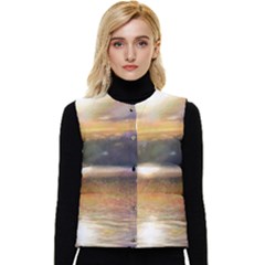 Serene Sunset Over Water Women s Button Up Puffer Vest