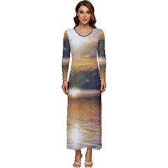 Serene Sunset Over Water Long Sleeve Longline Maxi Dress by ExtraGoodSauce