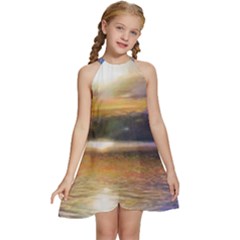 Serene Sunset Over Water Kids  Halter Collar Waist Tie Chiffon Dress by ExtraGoodSauce