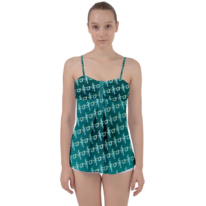 Peaceful Japanese Kanji Design Babydoll Tankini Top