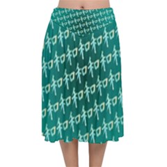 Peaceful Japanese Kanji Design Velvet Flared Midi Skirt